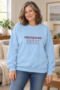 AI-generated model mockup: woman wearing Light Blue Menopause Zero Stars crewneck sweatshirt